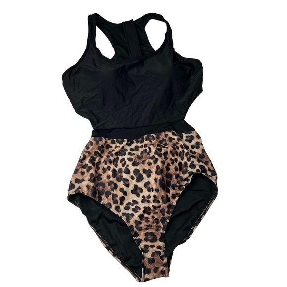 NWT Molybell Womens One Piece Swimsuit Multicolor Cheetah Stretch Zip Size l lar - Picture 1 of 8